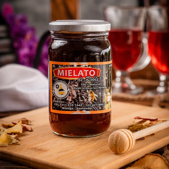 Mielato de Roble 100% natural en frasco de vidrio producido en Málaga Santander
